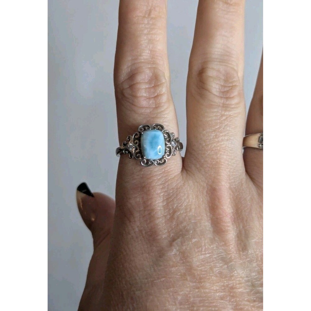 Sterling Silver Larimar Rectangular Ring - Blue, Size 10 - Picture 5 of 6